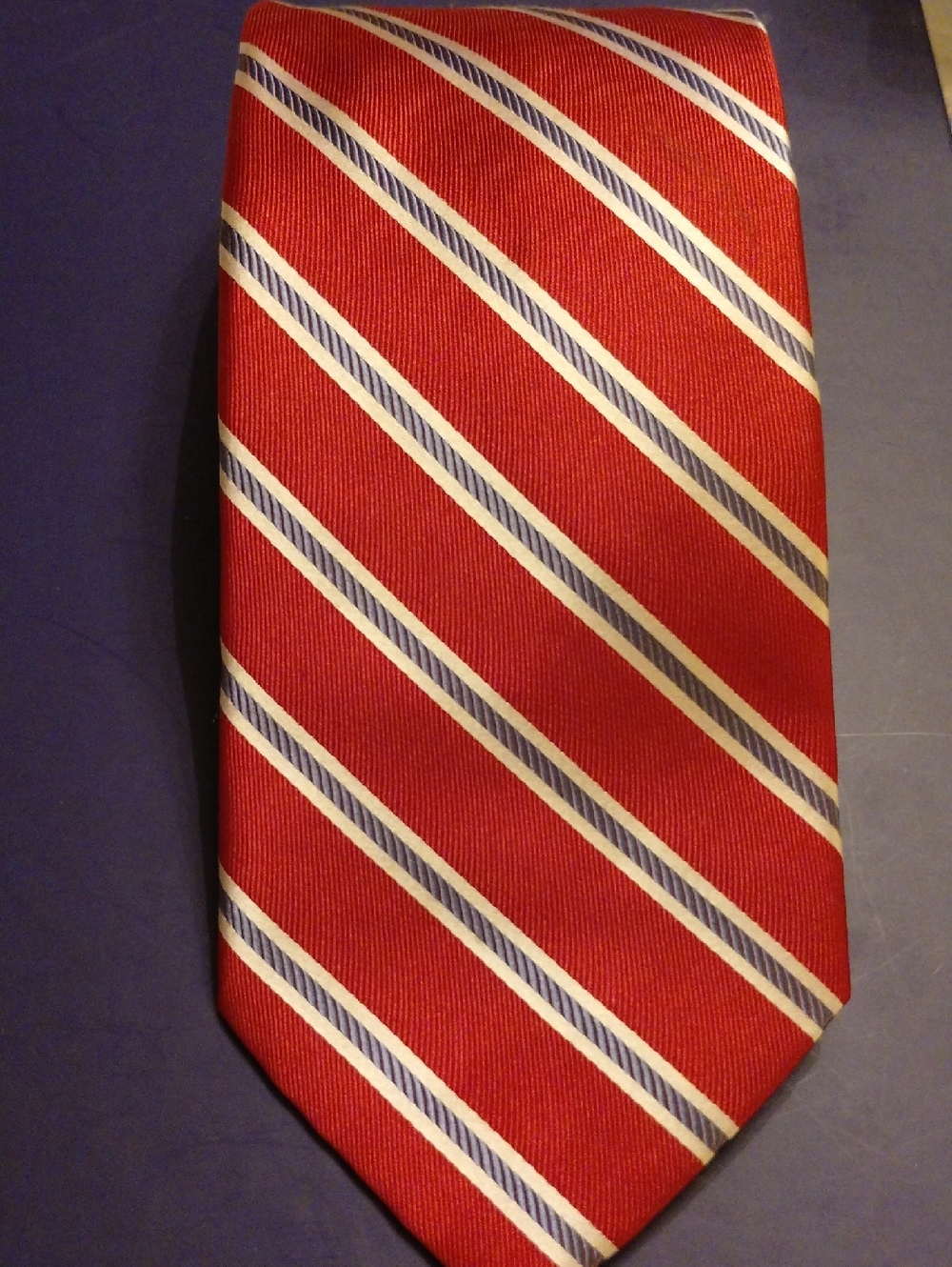 Nautica Mariner Silk Red Diagonal Stripe Tie w/ White & Blue VG